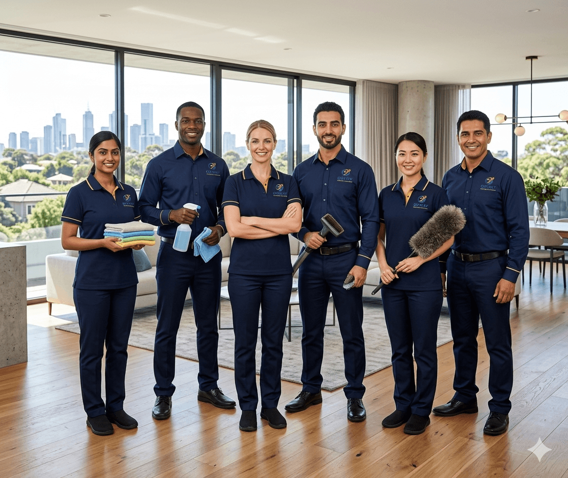 Ozway cleaner using professional equipment on a Melbourne home interior